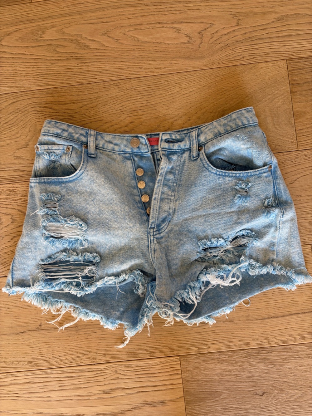 Signature8 Light Blue Distressed High-Rise Denim Shorts